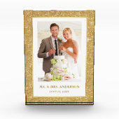 Eleganter GoldGlitzer-Rahmen-Hochzeits-Herr und Fotoblock (Vorderseite)