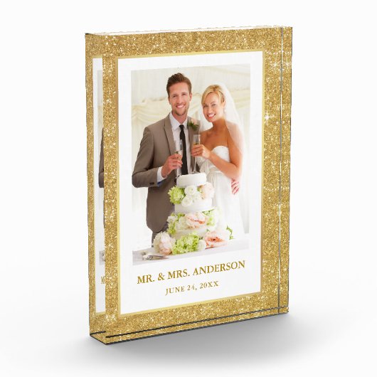 Eleganter GoldGlitzer-Rahmen-Hochzeits-Herr und Fotoblock (Links)