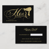 Eleganter GoldGlitzer-Skript-Haar-Stylist Terminkarte (Vorne/Hinten)
