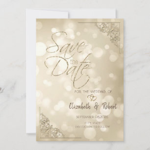 Eleganter Goldherzen-Rahmen-Bokeh Save The Date