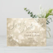 Eleganter Goldherzen-Rahmen-Bokeh Save The Date (Stehend Vorderseite)