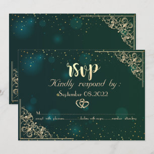 Eleganter Goldherzen-Rahmen Grüne Hochzeit RSVP Einladung