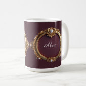 Eleganter Goldherzrahmen mit Perlendetail Kaffeetasse (VorderseiteRechts)