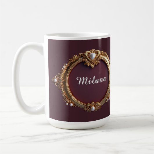 Eleganter Goldherzrahmen mit Perlendetail Kaffeetasse (Links)