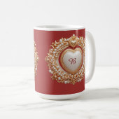 Eleganter Goldherzrahmen mit Perlendetail Kaffeetasse (VorderseiteRechts)