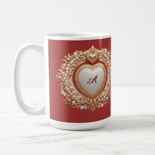 Eleganter Goldherzrahmen mit Perlendetail Kaffeetasse (Links)