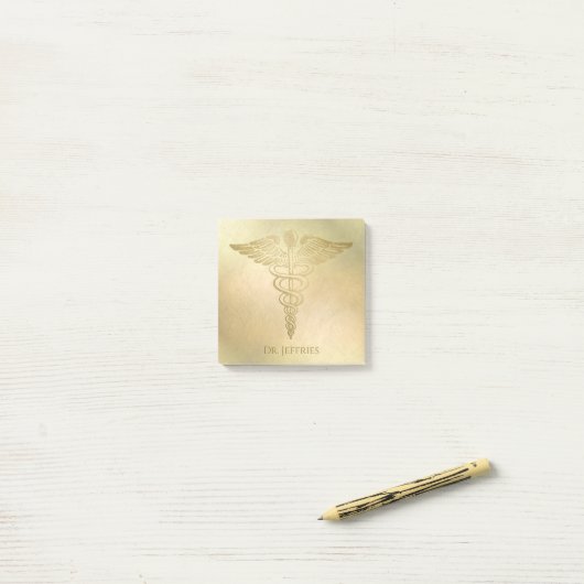 Eleganter Goldkaduceus Doctor Monogramm Name 3x3 Post-it Klebezettel (Auf Schreibtisch)