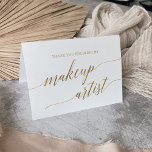 Eleganter Goldkalligrafie-Hochzeitsmakler Dankeskarte<br><div class="desc">Diese elegante goldkalligraphische Hochzeitsschminke-Künstler Dankeschön-Karte ist perfekt für eine einfache Hochzeit. Das neutrale Design besticht durch eine minimalistische Karte,  die mit romantischen und skurrilen Imitaten mit Goldfolien-Typografie dekoriert ist. Bitte beachten Sie: Dieses Design enthält keine echte Goldfolie. Es ist eine hochwertige Grafik,  die wie Goldfolie aussieht.</div>