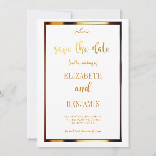 Eleganter GoldklasseMinimalist Save the Date (Vorderseite)