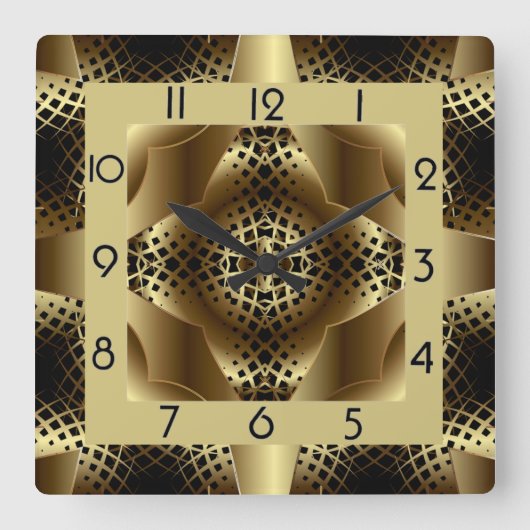 Eleganter Goldkunst Deko Quadratische Wanduhr (Vorderseite)