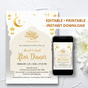 Eleganter Goldlaternen- und Halbmond-Iftar Einladung