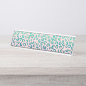 Eleganter Goldleopard-Druck Blauer Minzgrat Rosa Schreibtischnamensplakette (Vorderseite )