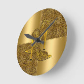 Eleganter Goldleopard-hoher Absatz beschuht Tier Runde Wanduhr (Winkel)