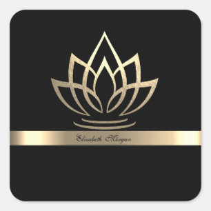 Eleganter Goldlotus-Streifen Quadratischer Aufkleber