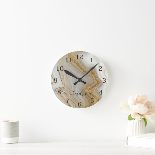 Eleganter Goldmarmor Runde Wanduhr (Zuhause)