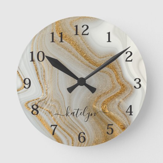 Eleganter Goldmarmor Runde Wanduhr (Vorderseite)