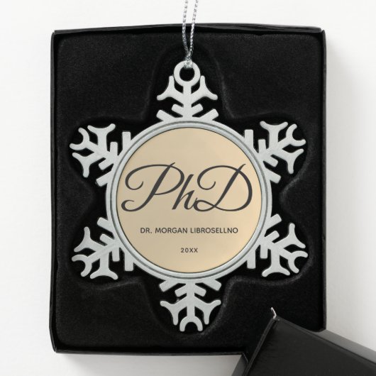 Eleganter Goldname PhD Abschluss Snowflake Pewte Schneeflocken Zinn-Ornament (Box)
