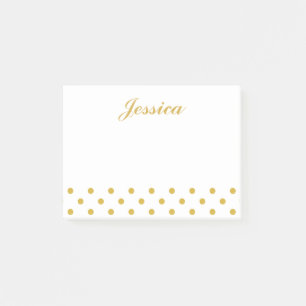 Eleganter Goldpolka-Punkt-personalisierter Name Post-it Klebezettel