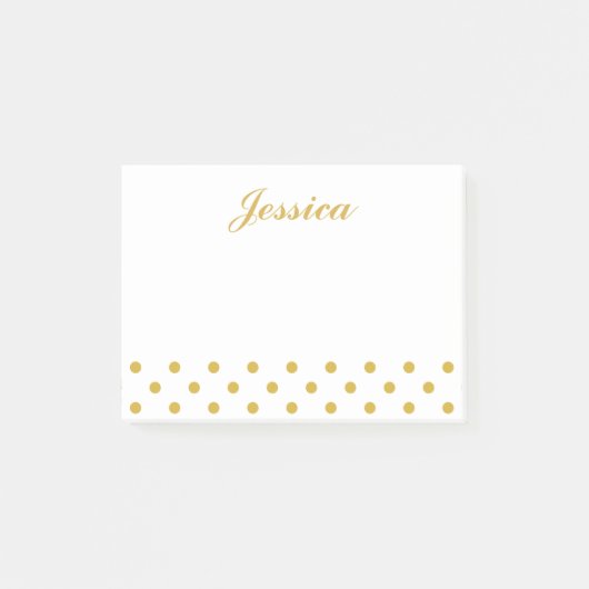 Eleganter Goldpolka-Punkt-personalisierter Name Post-it Klebezettel (Vorderseite)