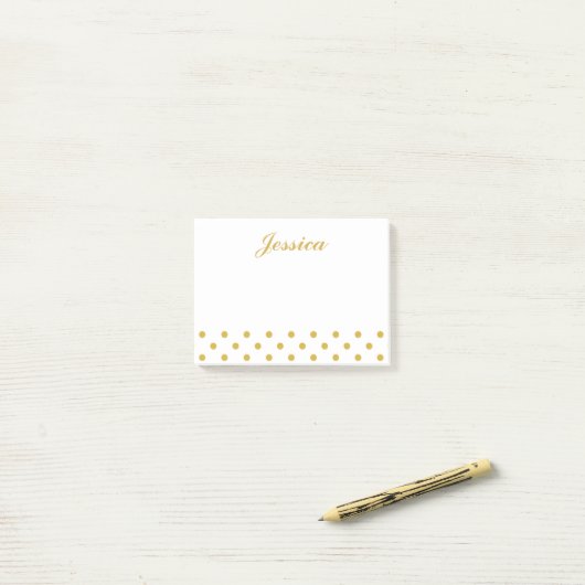 Eleganter Goldpolka-Punkt-personalisierter Name Post-it Klebezettel (Auf Schreibtisch)