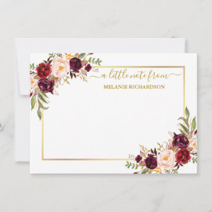 Eleganter Goldrahmen-Aquarell-Bordeaux-Blumen Mitteilungskarte