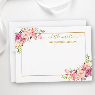 Eleganter Goldrahmen-Aquarell-Rosa-Blush-Blumen Mitteilungskarte