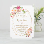 Eleganter Goldrahmen Blush Pink Bläsertaufen Einladung (Stehend Vorderseite)