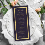 Eleganter Goldrahmen dunkel lila moderne Hochzeit Menükarte<br><div class="desc">Moderne klassische dunkle lila Pflaume und goldene trendige minimalistische Typografie maßgeschneiderte Hochzeitsmenü-Kartenvorlage auf Vintagem Hintergrund.              Matching wedding stationery available in the collection</div>