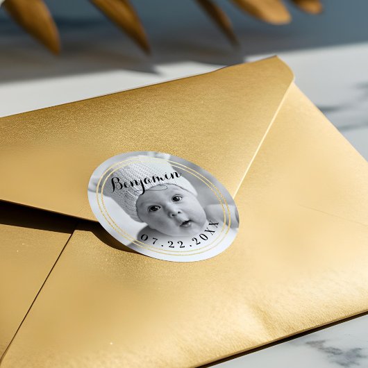 Eleganter Goldrahmen | Erstes Weihnachtsfest des K Runder Aufkleber