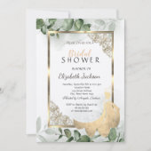Eleganter Goldrahmen, Eukalyptus Dress Brautparty Einladung (Vorderseite)