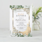 Eleganter Goldrahmen, Eukalyptus Dress Brautparty Einladung (Stehend Vorderseite)