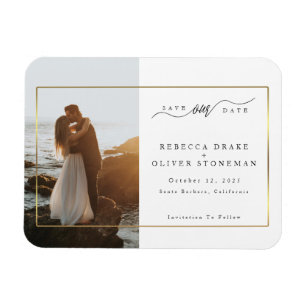 Eleganter Goldrahmen-Foto-Hochzeit Termin merken Magnet