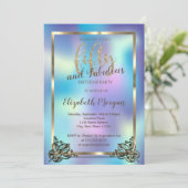 Eleganter Goldrahmen,Holographische 50. Geburtstag Einladung (Stehend Vorderseite)