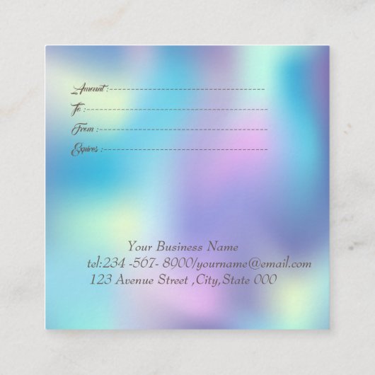 Eleganter Goldrahmen, Konfetti Blue Holographic Rabattkarte (Rückseite)