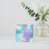 Eleganter Goldrahmen, Konfetti Blue Holographic Rabattkarte (Stehend Vorderseite)