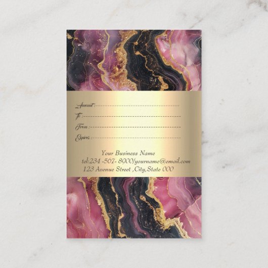 Eleganter Goldrahmen, Konfetti, Burgund-Marmor Rabattkarte (Rückseite)