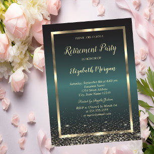 Eleganter Goldrahmen Konfetti Dunkelgrün Ruhestand Einladung