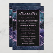 Eleganter Goldrahmen Lila und Blue Agate Wedding Einladung (Vorne/Hinten)