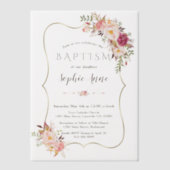 Eleganter Goldrahmen Rosa Blume Girl Taufe Pergament Einladungen (Vorderseite)