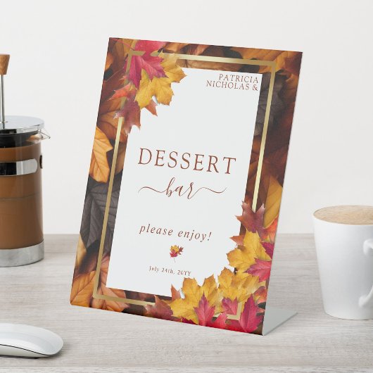 Eleganter Goldrahmen & rustikale Herbstdessert Bar Sockelschild