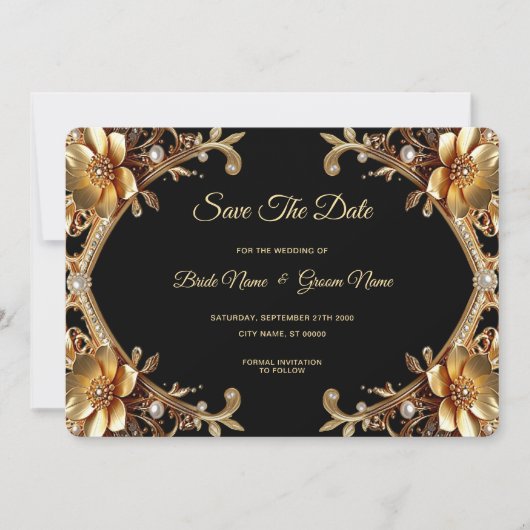 Eleganter Goldrahmen Save The Date (Vorderseite)