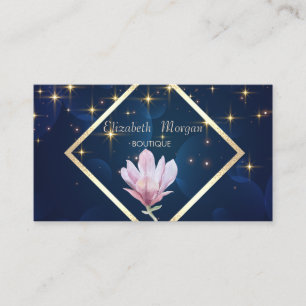 Eleganter Goldrahmen, Sterne Aquarell Magnolie Visitenkarte