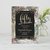 Eleganter Goldrahmen, tropische Blume 50. Geburtst Einladung (Stehend Vorderseite)