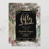 Eleganter Goldrahmen, tropische Blume 50. Geburtst Einladung (Vorne/Hinten)