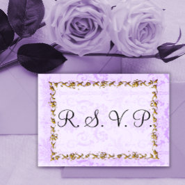 Eleganter Goldrahmen und Lila Damask RSVP Karte