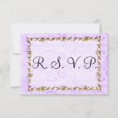 Eleganter Goldrahmen und Lila Damask RSVP Karte (Vorderseite)