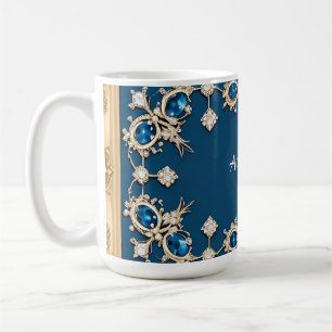 Eleganter Goldrahmen verziert mit blauen Edelstein Kaffeetasse