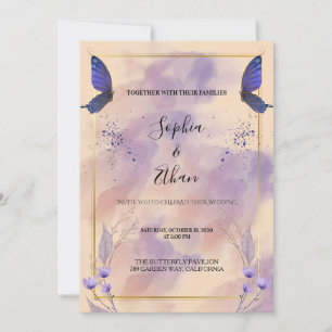 Eleganter Goldrahmen Violetter Schmetterling Hochz Einladung