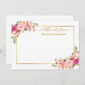 Eleganter Goldrahmen Wasserfarbe Rosa Rosa Blüte Mitteilungskarte (Vorne/Hinten)