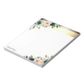 Eleganter Goldrand, blaue Blumen Notizblock (Rotiert)